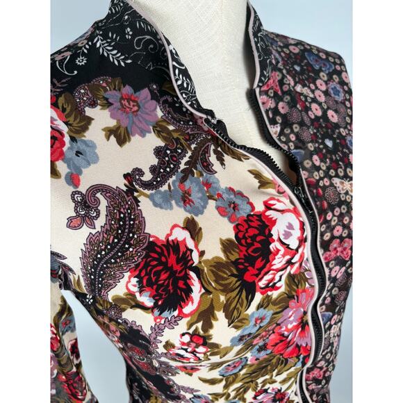 ANAC by Kimi Mandarin Collar Floral Shirt Artsy Top MED Y2K Gothic Goth Blouse - Picture 3 of 6